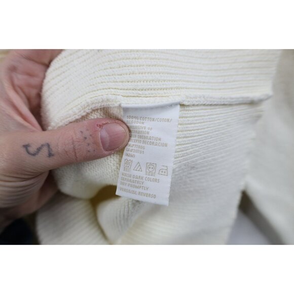 Vintage 90s Y2K Tommy Hilfiger Womens M Babydoll Center Logo Knit Sweater Cream - Picture 10 of 13